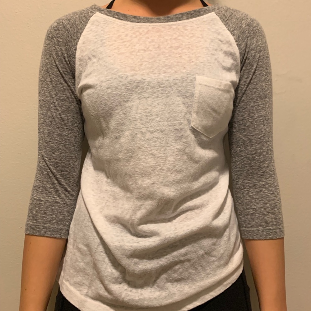 CUTE GREY AND WHITE BASEBALL SHIRT!!